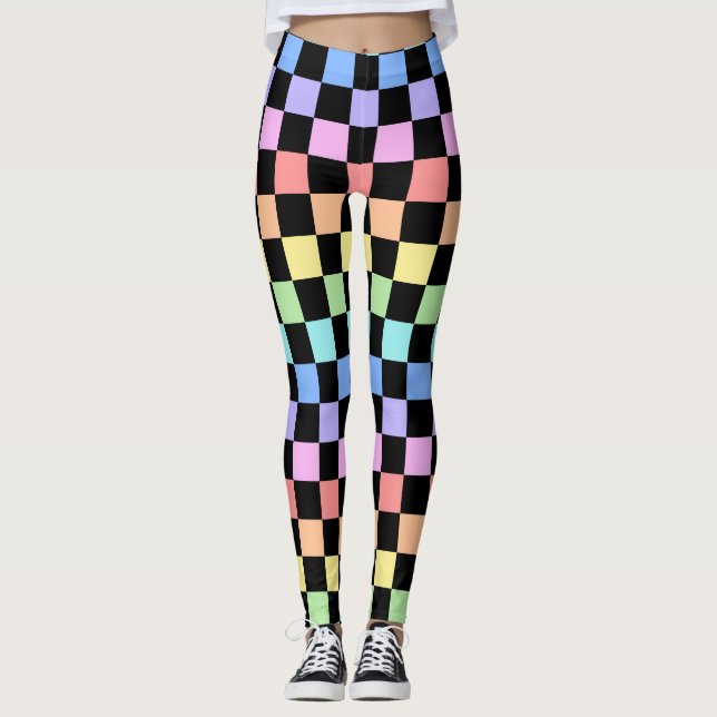 Regenbogen-Schachbrettmuster Leggings (Vorderseite)
