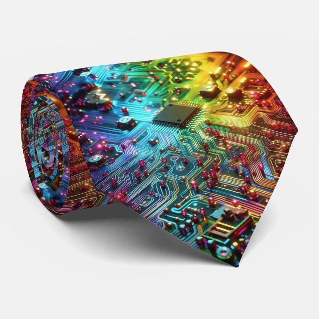 Regenbogen-Schaltplatine-Schlips – Buntes Technik- Krawatte (Gerollt)