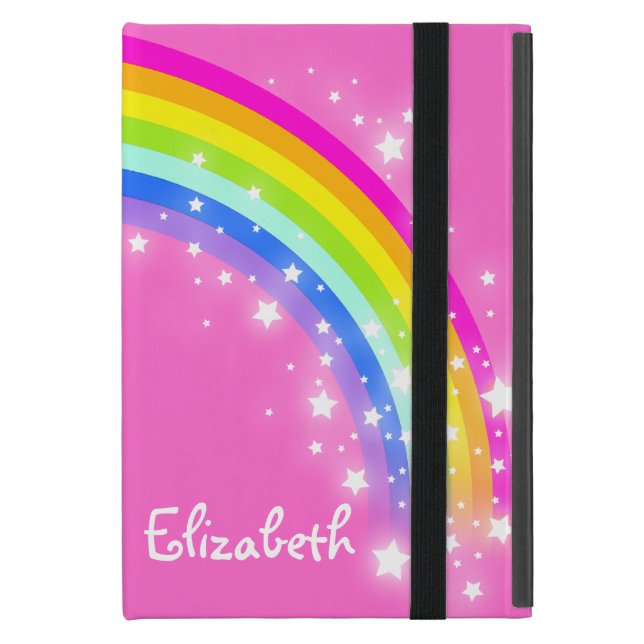 Regenbogen scherzt rosa Namensfall der Mädchen iPad Mini Hülle (Vorderseite Geschlossen)