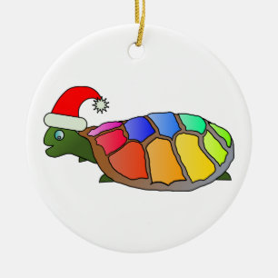 Regenbogen-Schildkröte mit Weihnachtsmannmütze Keramikornament