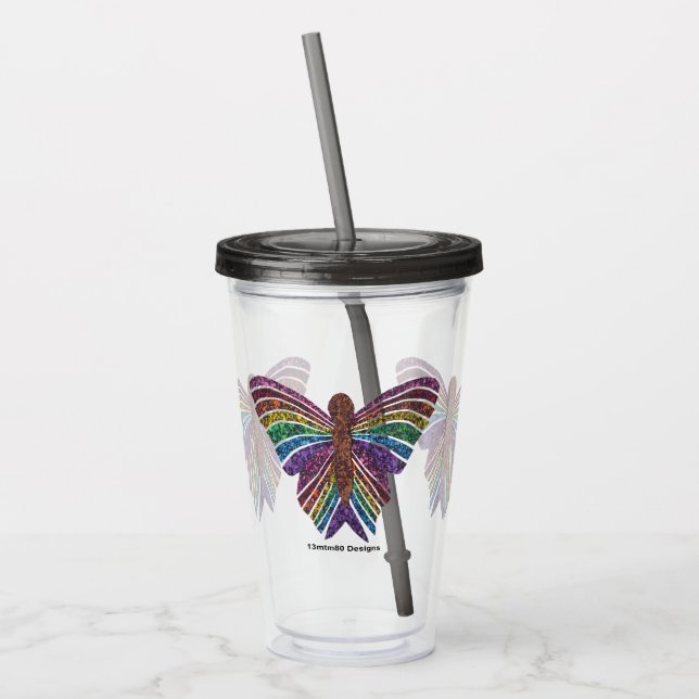 Regenbogen-Schmetterling - Akryllischer Cup (16oz) Acryltrinkbecher (Links)