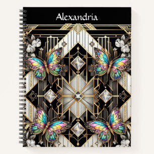 Regenbogen Schmetterling Art Deco Notizbuch