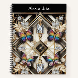 Regenbogen Schmetterling Art Deco Notizbuch