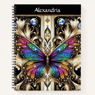 Regenbogen Schmetterling Art Deco Notizbuch