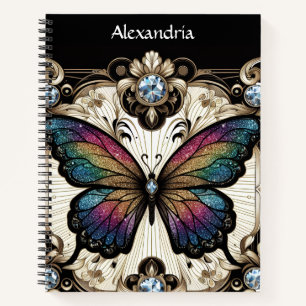 Regenbogen Schmetterling Art Deco Notizbuch