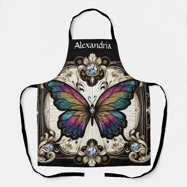 Regenbogen Schmetterling Art Deco Schürze (Vorderseite)