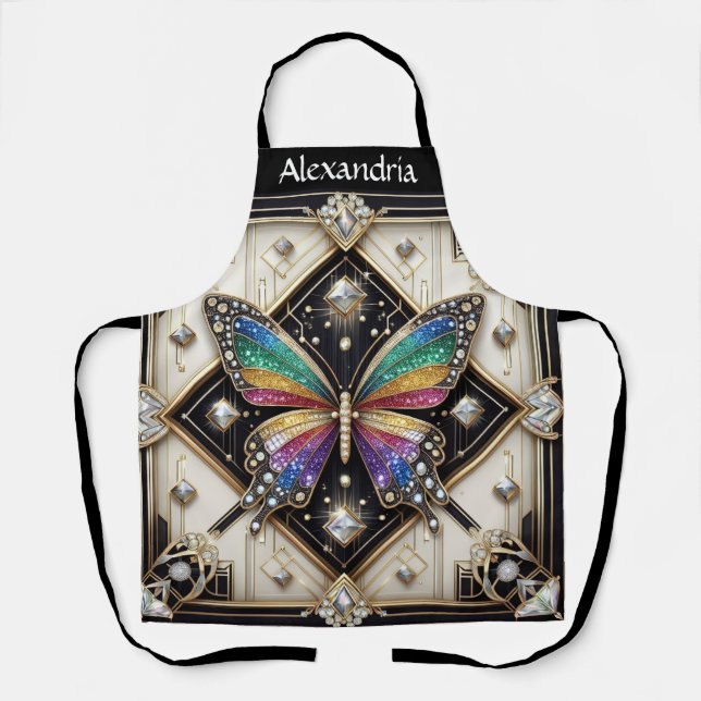 Regenbogen Schmetterling Art Deco Schürze (Vorderseite)