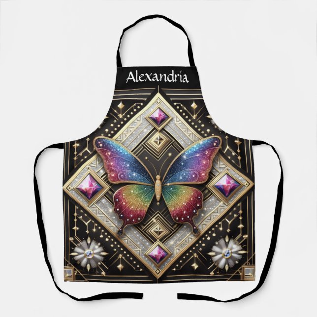 Regenbogen Schmetterling Art Deco Schürze (Vorderseite)