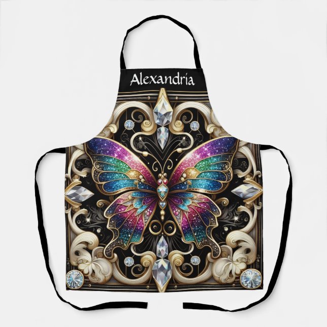 Regenbogen Schmetterling Art Deco Schürze (Vorderseite)