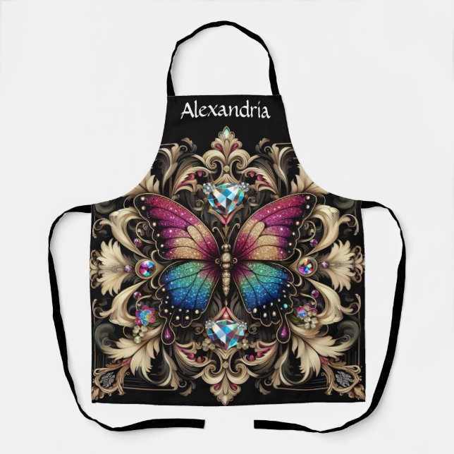 Regenbogen Schmetterling Art Deco Schürze (Vorderseite)