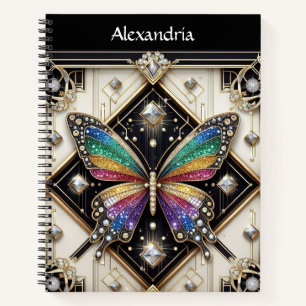 Regenbogen Schmetterling Art Deco Spiral Notizbuch