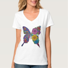 Regenbogen-Schmetterling-Blumen-Frauen-V-Ausschnit T-Shirt