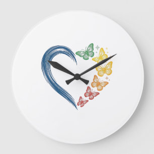 Regenbogen Schmetterling Herz Vintage Gravur Desig Große Wanduhr