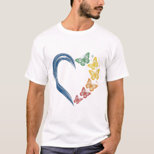 Regenbogen Schmetterling Herz Vintage Gravur Desig T-Shirt