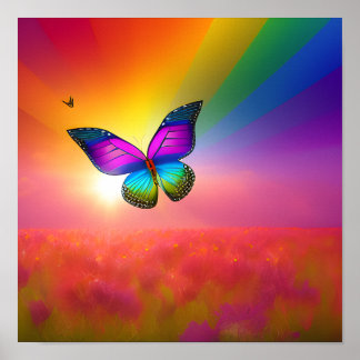 Regenbogen-Schmetterling im Feld Poster