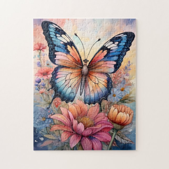 Regenbogen-Schmetterling in einem Blumengarten (Vertikal)