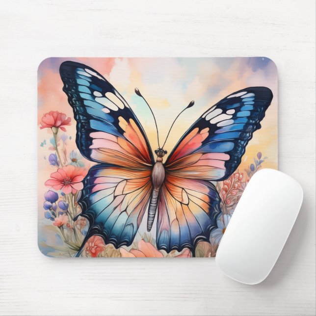 Regenbogen-Schmetterling in einem Blumengarten Mousepad (Mit Mouse)