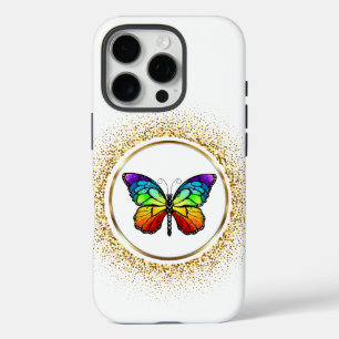 Regenbogen-Schmetterling in einem goldenen Kreis  iPhone 16 Pro Hülle