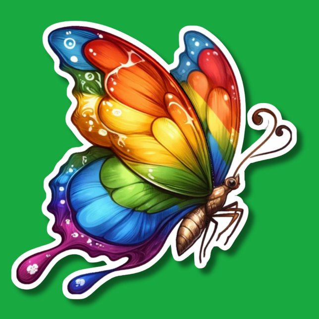 Regenbogen-Schmetterling in Flight Waterproof Aufkleber (Von Creator hochgeladen)