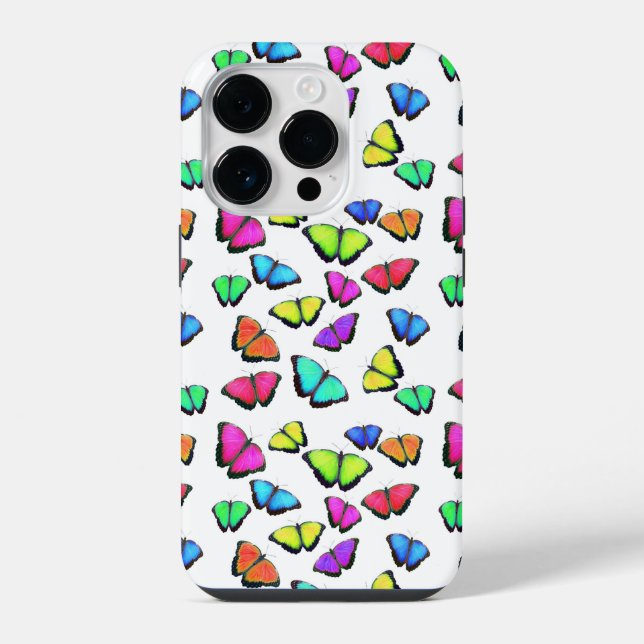Regenbogen Schmetterling iPhone 14 Pro Hülle (Rückseite)