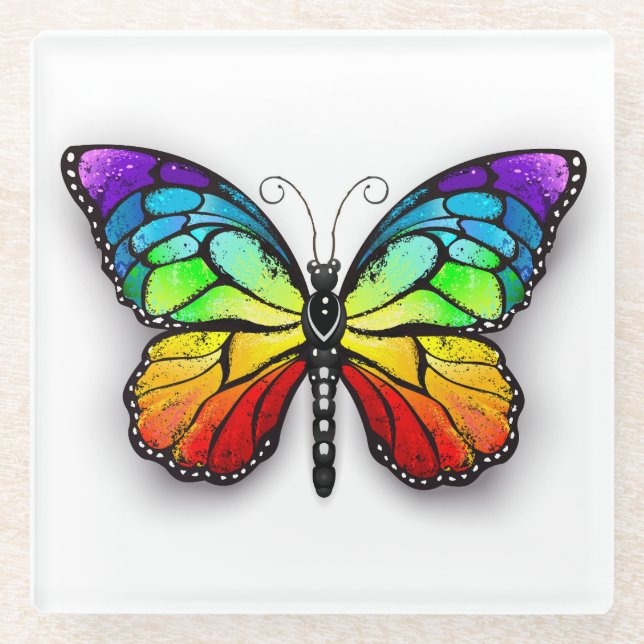 Regenbogen-Schmetterling Monarch Glasuntersetzer (Vorderseite)