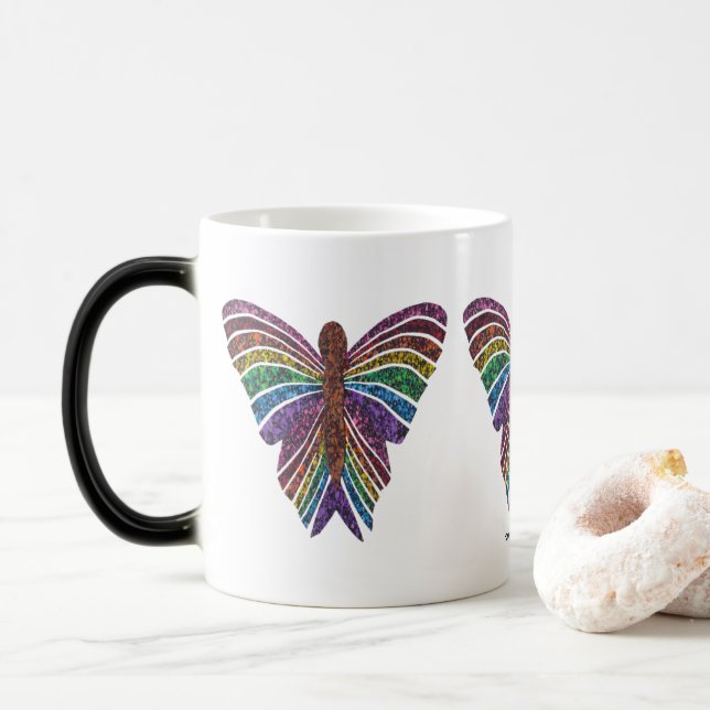 Regenbogen-Schmetterling - Morphing-Tasse (11oz) Verwandlungstasse (Mit Donut)