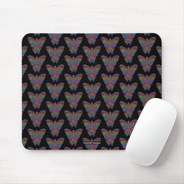 Regenbogen-Schmetterling (Muster schwarz) - Mauspa Mousepad (Mit Mouse)