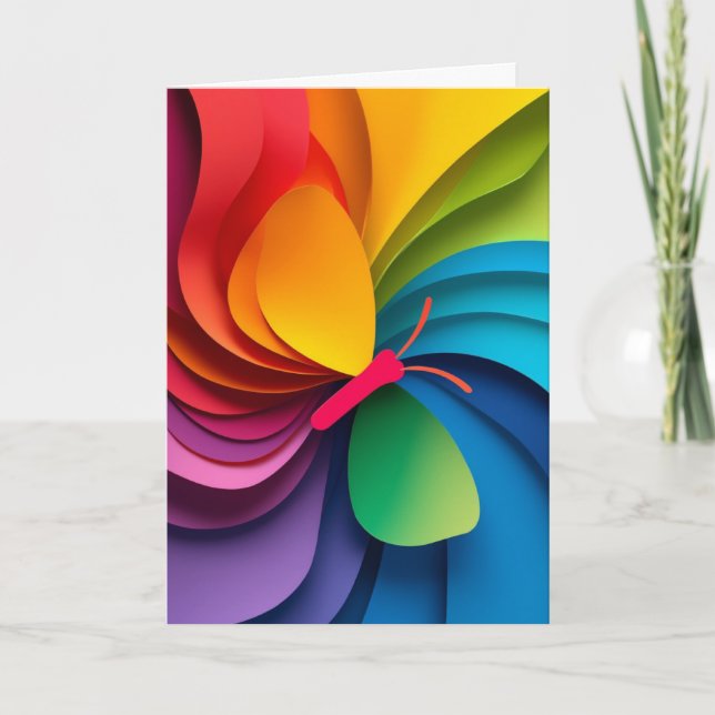 Regenbogen Schmetterling Papier Collage Karte (Vorderseite)