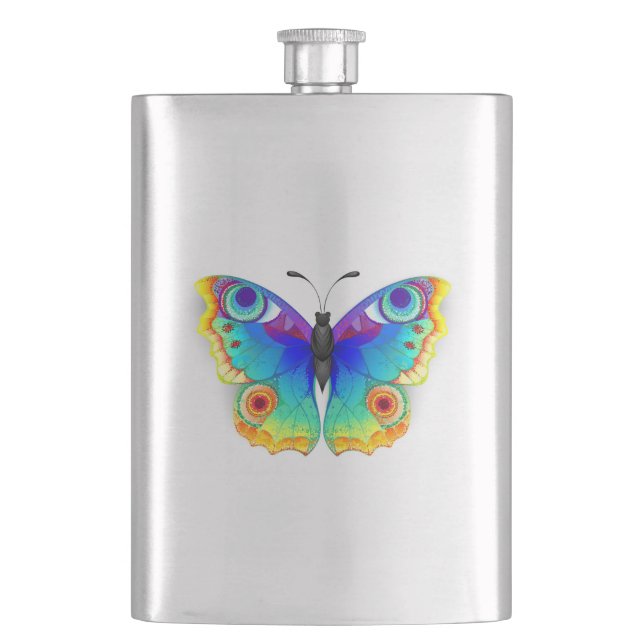 Regenbogen Schmetterling Pfauenauge Flachmann (Vorderseite)