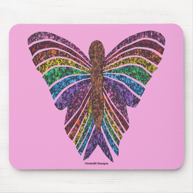 Regenbogen Schmetterling (rosa) - Mauspad (Vorne)