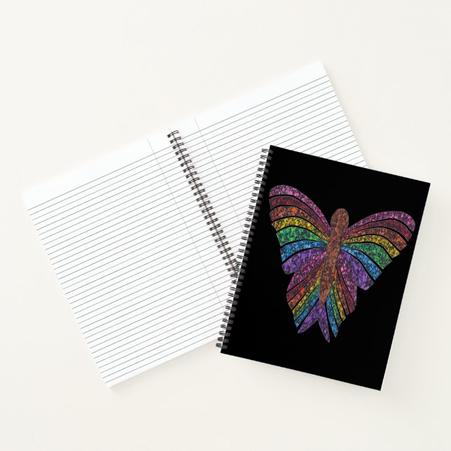Regenbogen Schmetterling (schwarz) - Notizbuch (Innenseite)