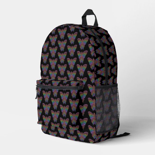 Regenbogen Schmetterling (schwarz) - Rucksack (Rückseitige Ecke Rechts)