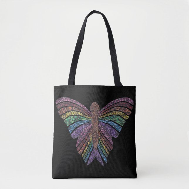 Regenbogen-Schmetterling (schwarz) - Tasche (Vorderseite)