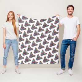 Regenbogen-Schmetterling (weiß) - Fleece Blanket