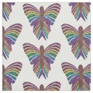 Regenbogen Schmetterling (weiß) - gekämmter Baumwo Stoff