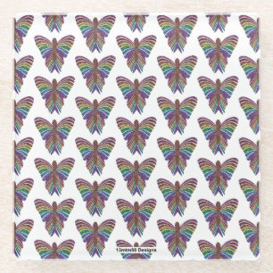 Regenbogen-Schmetterling (weiß) - Glas-Unterleger Glasuntersetzer