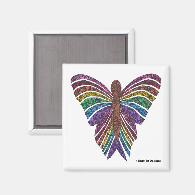 Regenbogen-Schmetterling (weiß) - Magnet (Vorderseite/Rückseite)