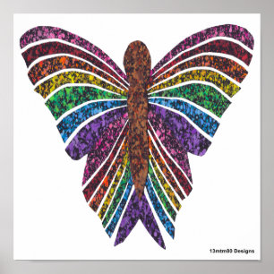 Regenbogen Schmetterling (weiß) - Poster Druck
