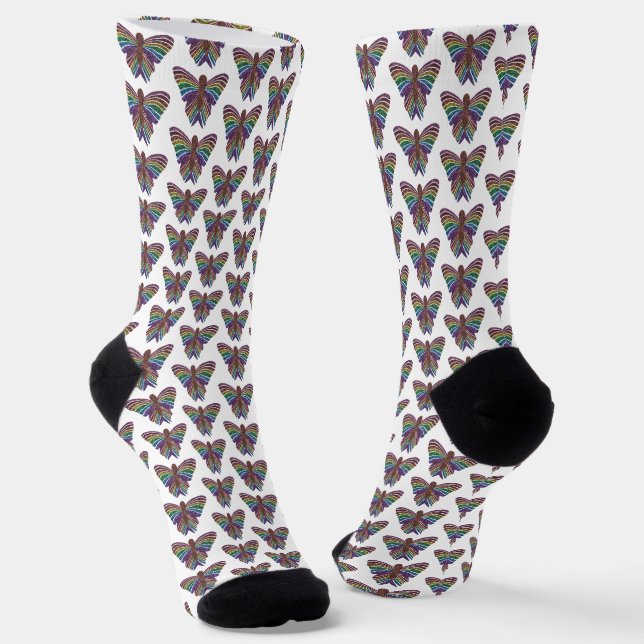 Regenbogen-Schmetterling (weiß) - Premium Socken (Gewinkelt)