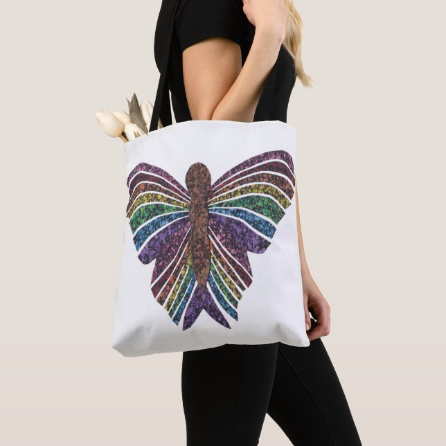 Regenbogen-Schmetterling (weiß) - Tasche (Von Nahem)
