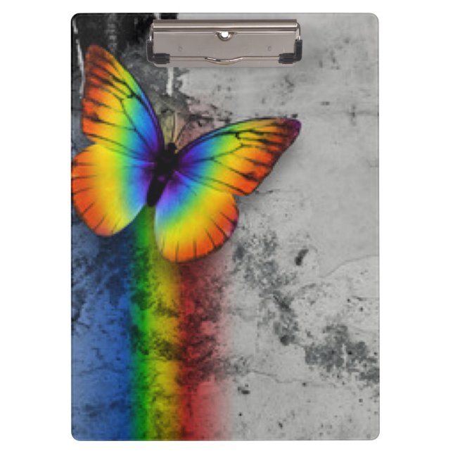 Regenbogen-Schmetterlings-grauer schwarzer Klemmbrett (Vorderseite)