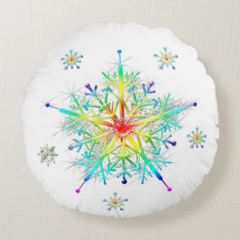 Regenbogen-Schneeflocke-Eiskristall Rundes Kissen