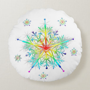 Regenbogen-Schneeflocke-Eiskristall Rundes Kissen