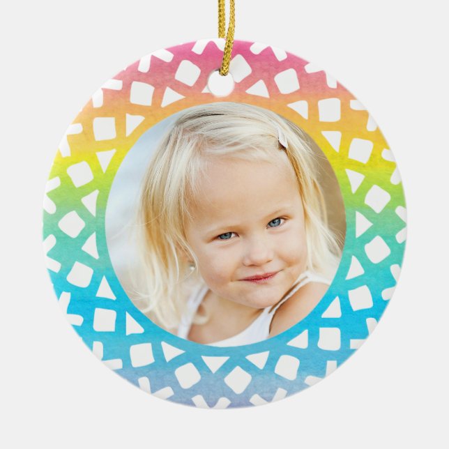 Regenbogen-Schneeflocke-personalisierte Keramik Ornament (Vorne)