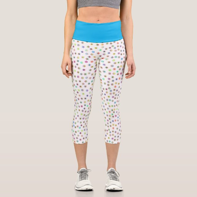 Regenbogen Schneeflocken Capri Leggings (Vorderseite)