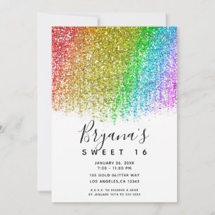 Regenbogen-Schneekegel-Glitter-Funkel-Süß-16-Party Einladung