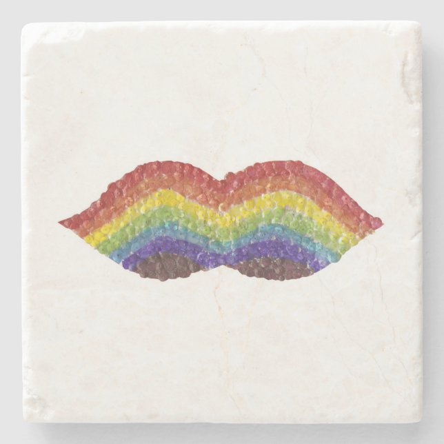 Regenbogen-Schnurrbart-Marmor-Untersetzer Steinuntersetzer (Vorderseite)