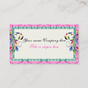 Regenbogen-Schrift-Blatt Teal Pink Damast-Rahmen Visitenkarte