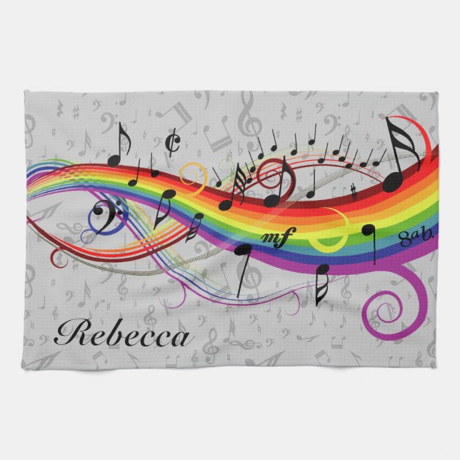 Regenbogen-schwarze musikalische Anmerkungen über Geschirrtuch (Horizontal)