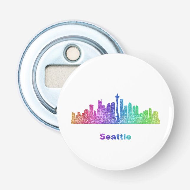 Regenbogen-Seattle-Skyline Flaschenöffner (Vorderseite)